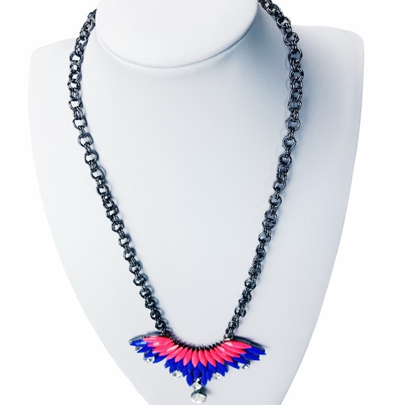 Amrita Singh Gunmetal Blue & Pink Austrian Crystal Bib Modern Bubble Necklace - Picture 9 of 15